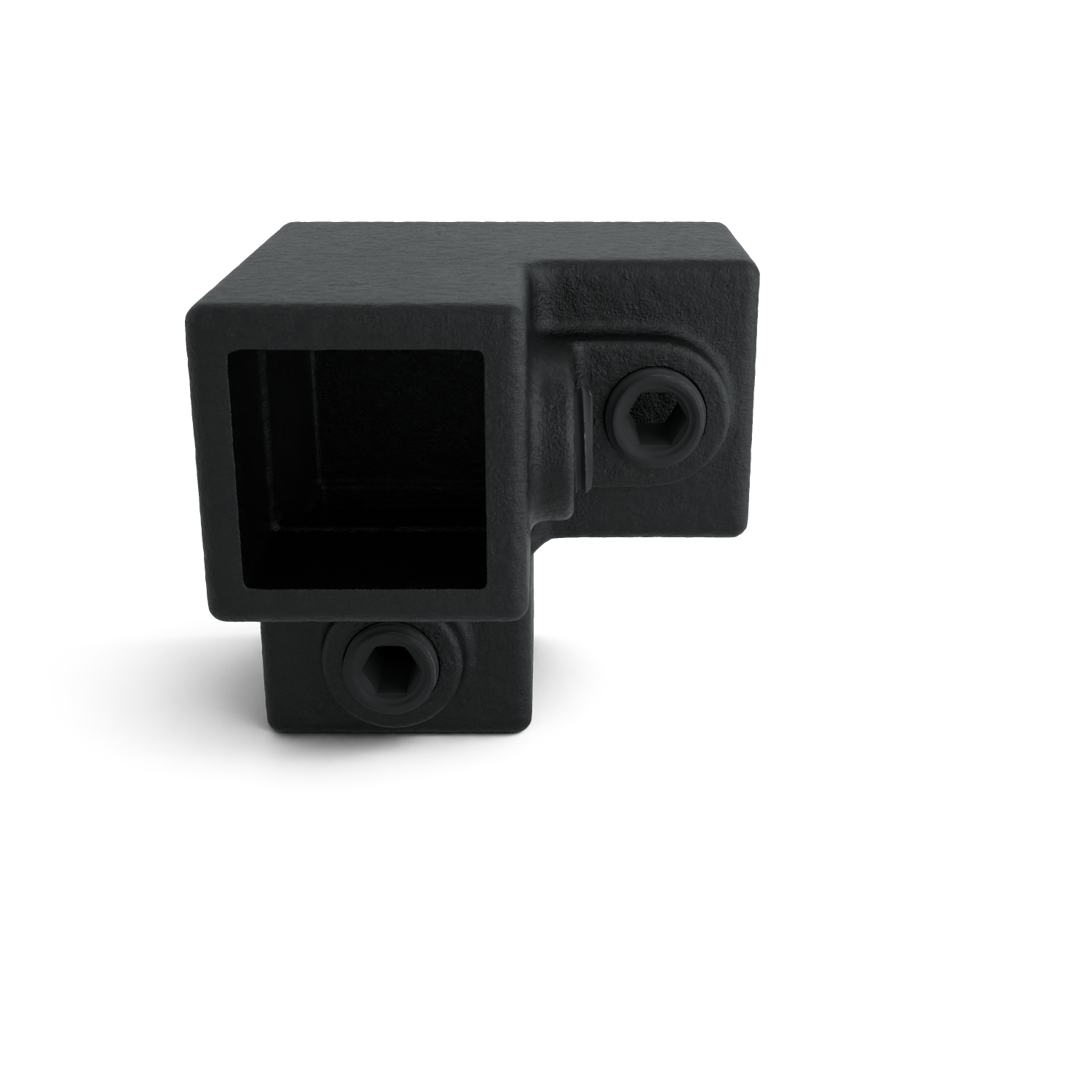 Rohrverbinder Dreiweg-Eckstück 90º schwarz 25 mm quadratisch - Seitenansicht Rohrverbinder (Rohr-verbinder.de)