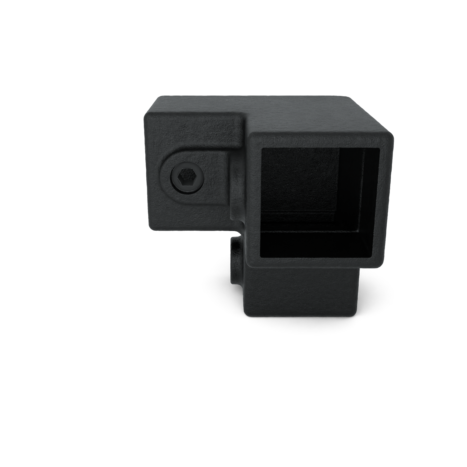 Rohrverbinder Dreiweg-Eckstück 90º schwarz 40 mm quadratisch - Schrägansicht Rohrverbinder (Rohr-verbinder.de)
