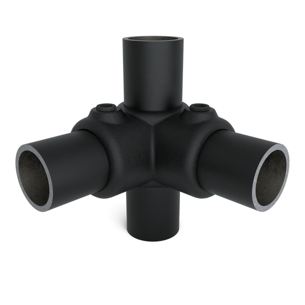 Rohrverbinder Eckstück 90º schwarz 33,7 mm - Vorderansicht mit Rohren (Rohr-verbinder.de)