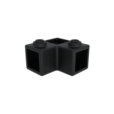 Rohrverbinder Eckstück 90º schwarz 25 mm quadratisch - Vorderansicht Rohrverbinder (Rohr-verbinder.de)