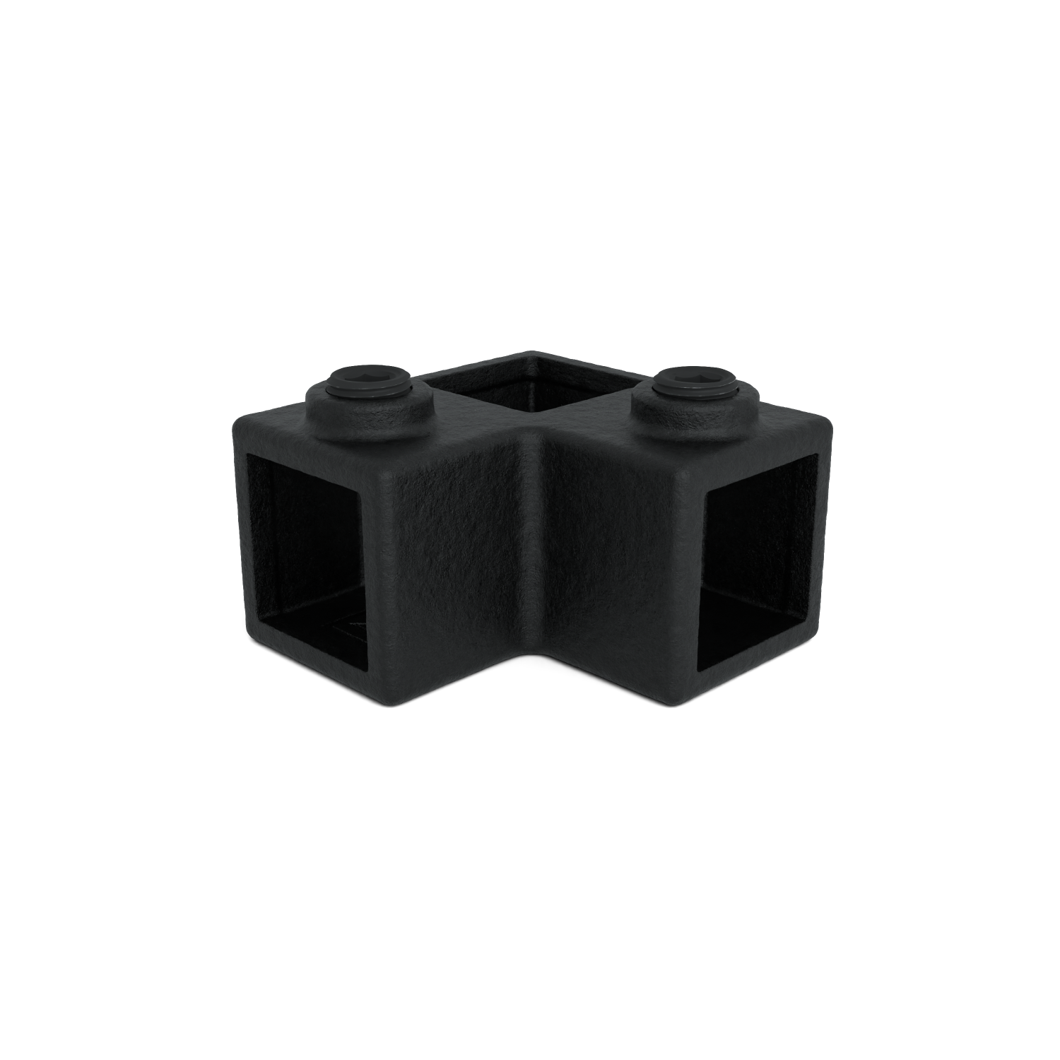 Rohrverbinder Eckstück 90º schwarz 25 mm quadratisch - Vorderansicht Rohrverbinder (Rohr-verbinder.de)