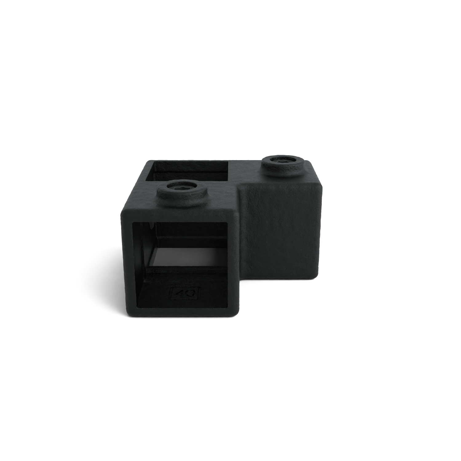 Rohrverbinder Eckstück 90º schwarz 40 mm quadratisch - Schrägansicht Rohrverbinder (Rohr-verbinder.de)
