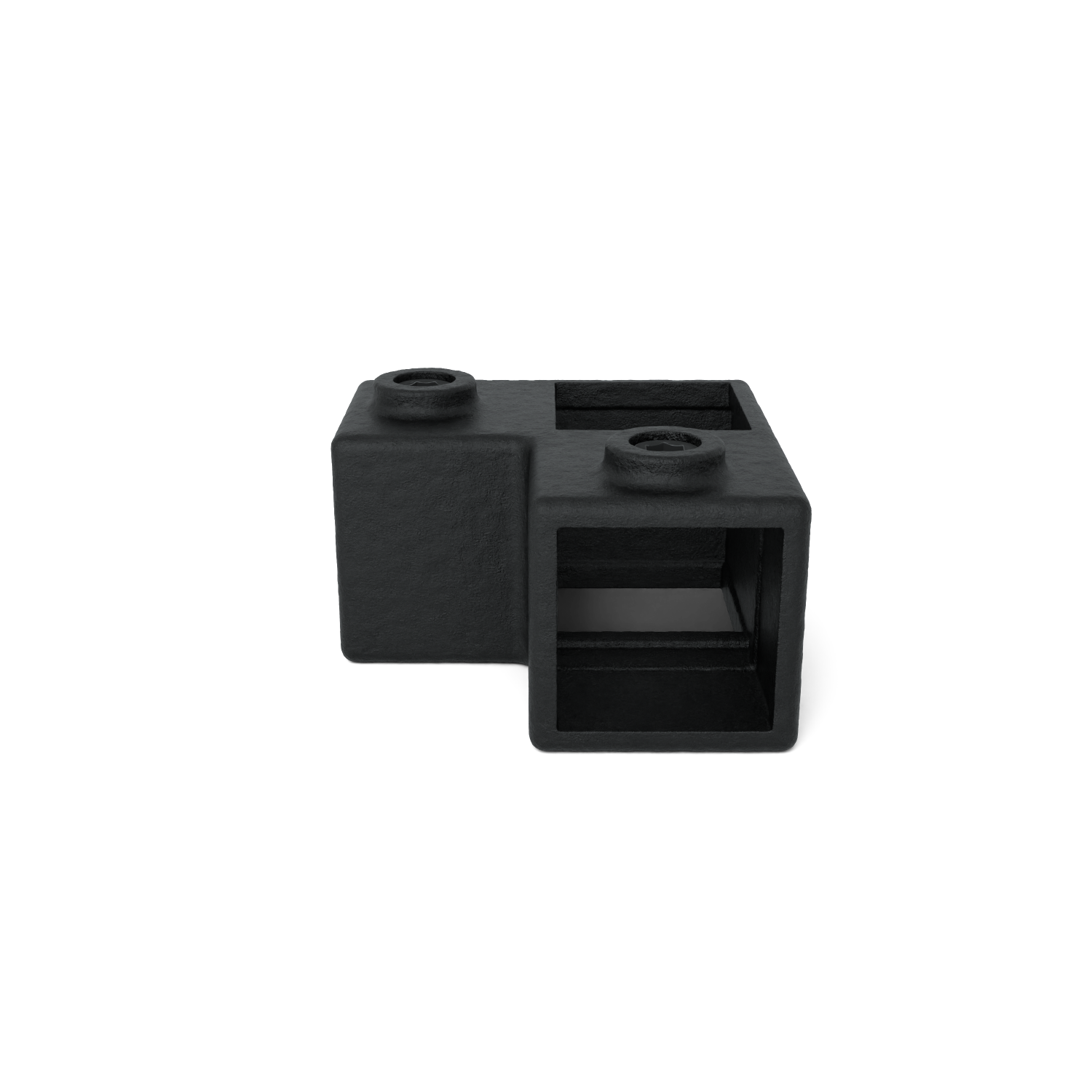 Rohrverbinder Eckstück 90º schwarz 40 mm quadratisch - Seitenansicht Rohrverbinder (Rohr-verbinder.de)