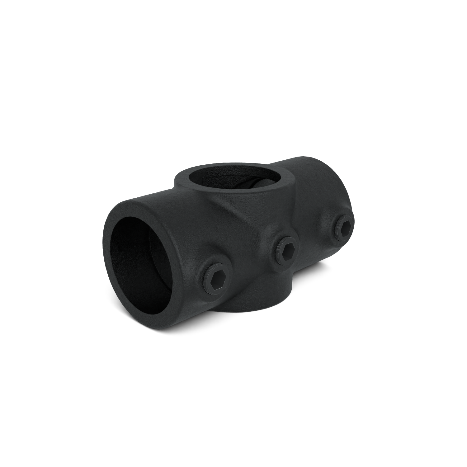 Rohrverbinder Kreuzstück in 1 Ebene - Schwarz für außen -  42,4 mm - Schrägansicht Rohrverbinder (Rohr-verbinder.de)