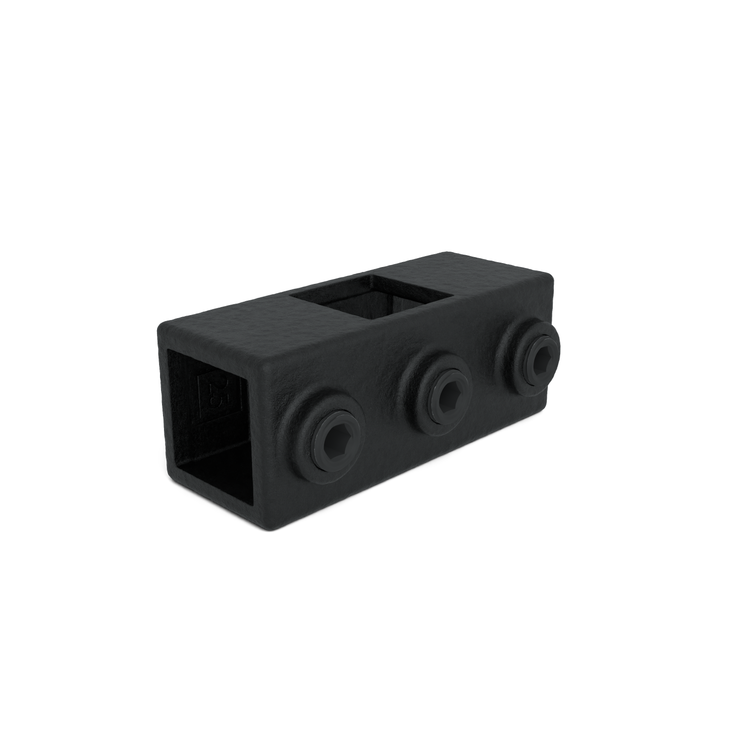 Rohrverbinder Kreuzstück in 1 Ebene schwarz 25 mm quadratisch - Schrägansicht Rohrverbinder (Rohr-verbinder.de)