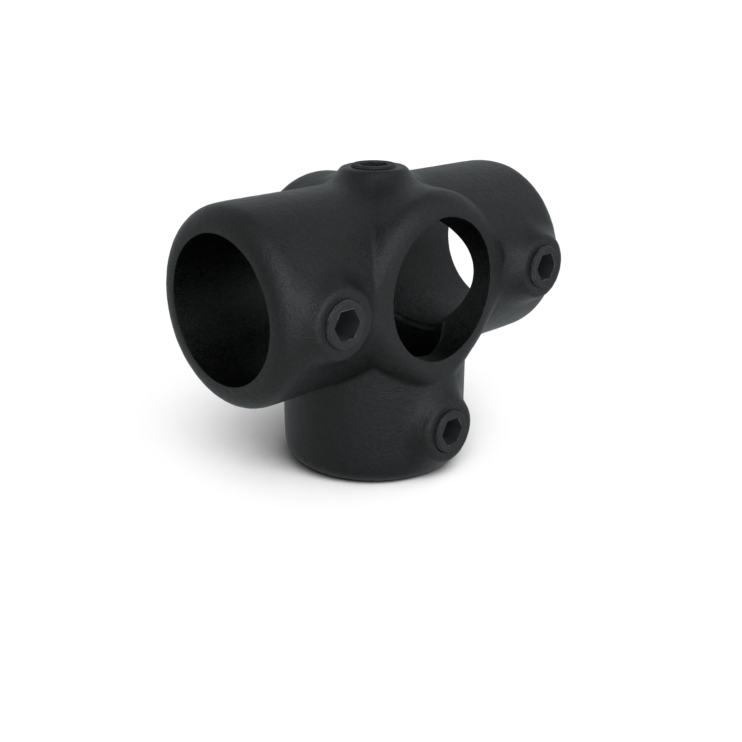 Rohrverbinder T-Stück für Stützrohr - Schwarz für außen -  42,4 mm - Schrägansicht Rohrverbinder (Rohr-verbinder.de)