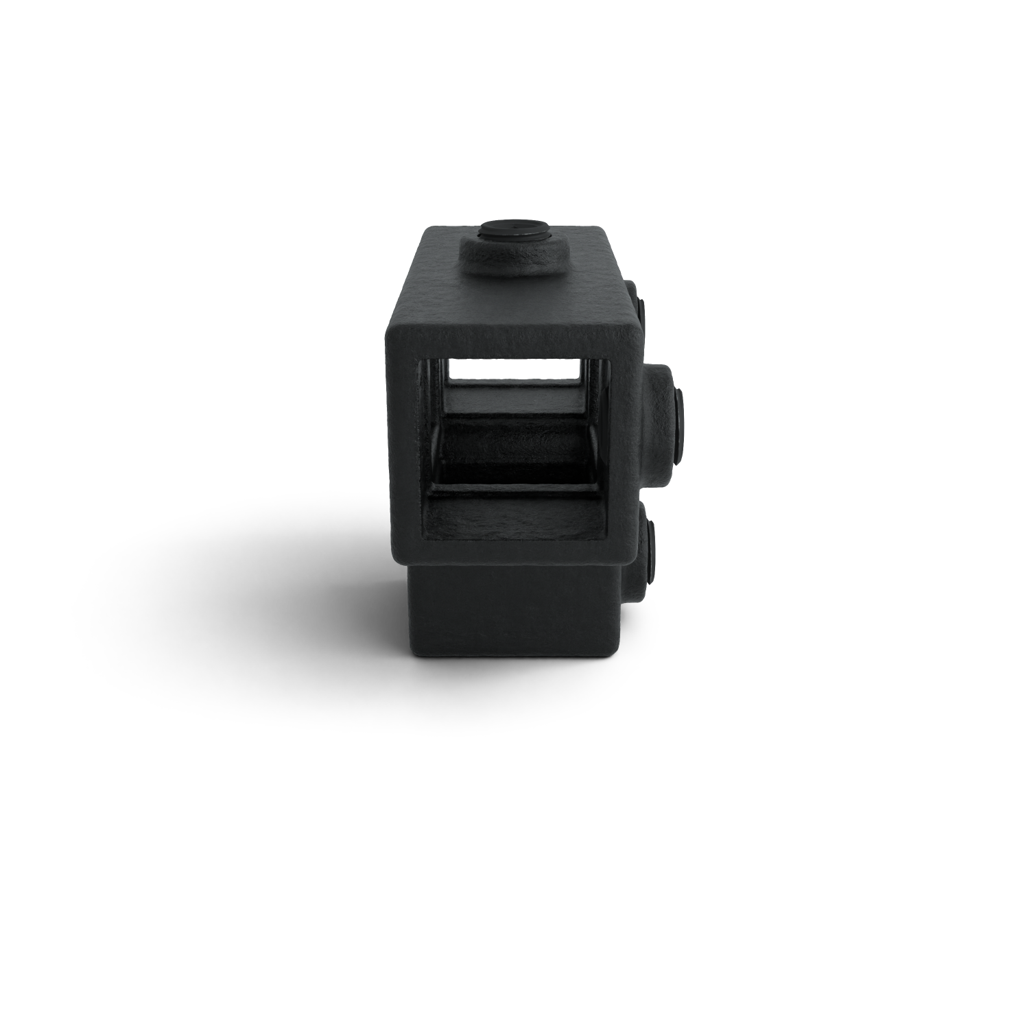 Rohrverbinder T-Stück für Stützrohr schwarz 25 mm quadratisch - Seitenansicht Rohrverbinder (Rohr-verbinder.de)