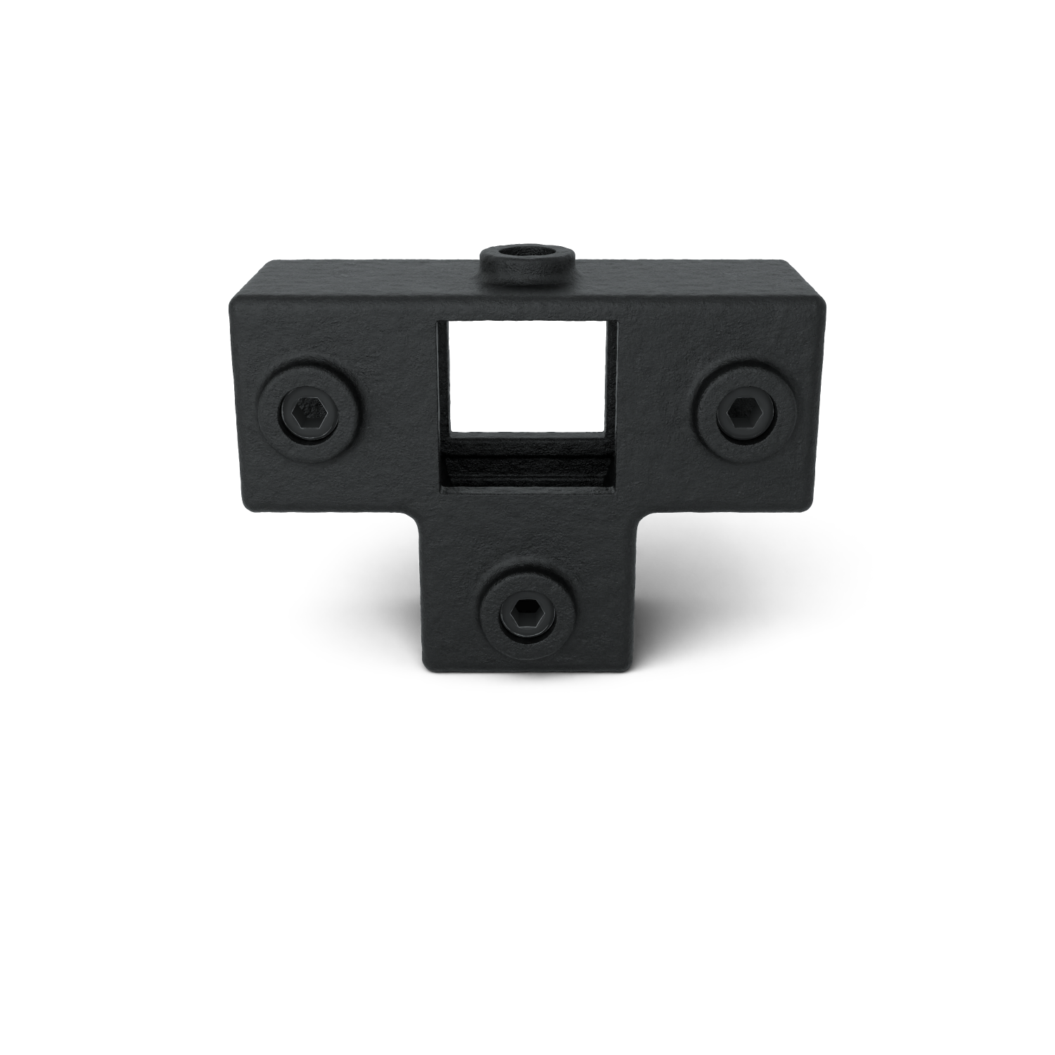 Rohrverbinder T-Stück für Stützrohr schwarz 40 mm quadratisch - Vorderansicht Rohrverbinder (Rohr-verbinder.de)