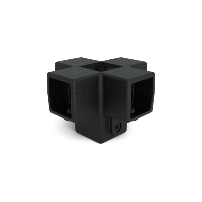 Rohrverbinder Kreuzstück für Stützrohr schwarz 40 mm quadratisch - Vorderansicht Rohrverbinder (Rohr-verbinder.de)