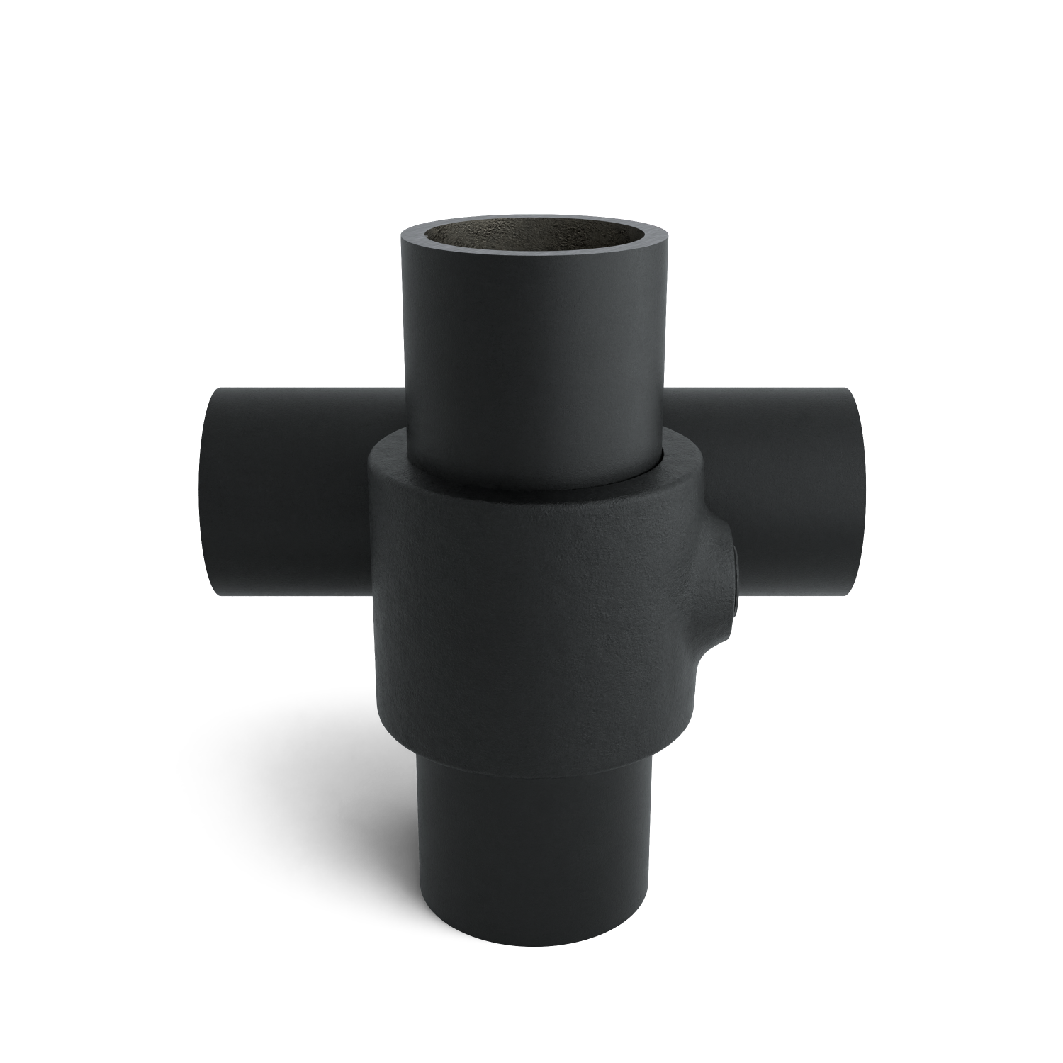 Rohrverbinder Kreuzstück 90º schwarz 33,7 mm - Seitenansicht mit Rohren (Rohr-verbinder.de)