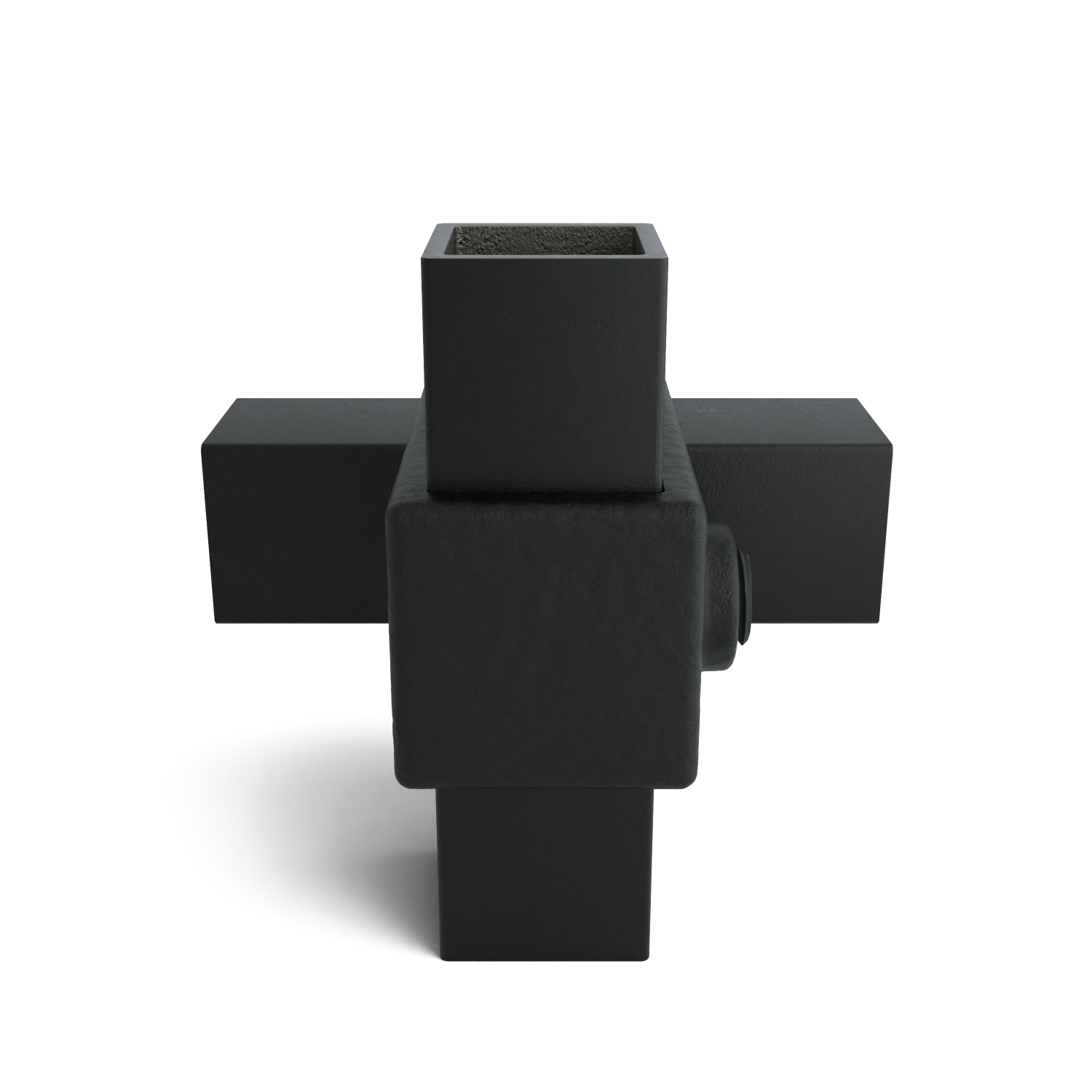Rohrverbinder Kreuzstück 90º schwarz 25 mm quadratisch - Seitenansicht mit Rohren (Rohr-verbinder.de)