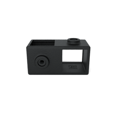 Rohrverbinder Kreuzstück 90º schwarz 40 mm quadratisch - Vorderansicht Rohrverbinder (Rohr-verbinder.de)