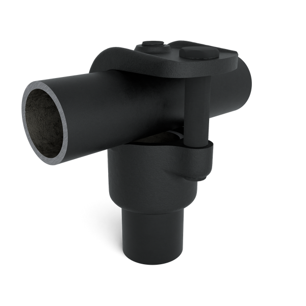 Rohrverbinder T-Stück offen schwarz 48,3 mm - Vorderansicht mit Rohren (Rohr-verbinder.de)