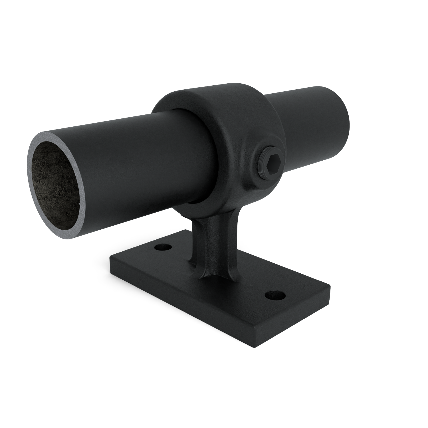 Rohrverbinder Handlaufhalterung schwarz 21,3 mm - Vorderansicht mit Rohren (Rohr-verbinder.de)