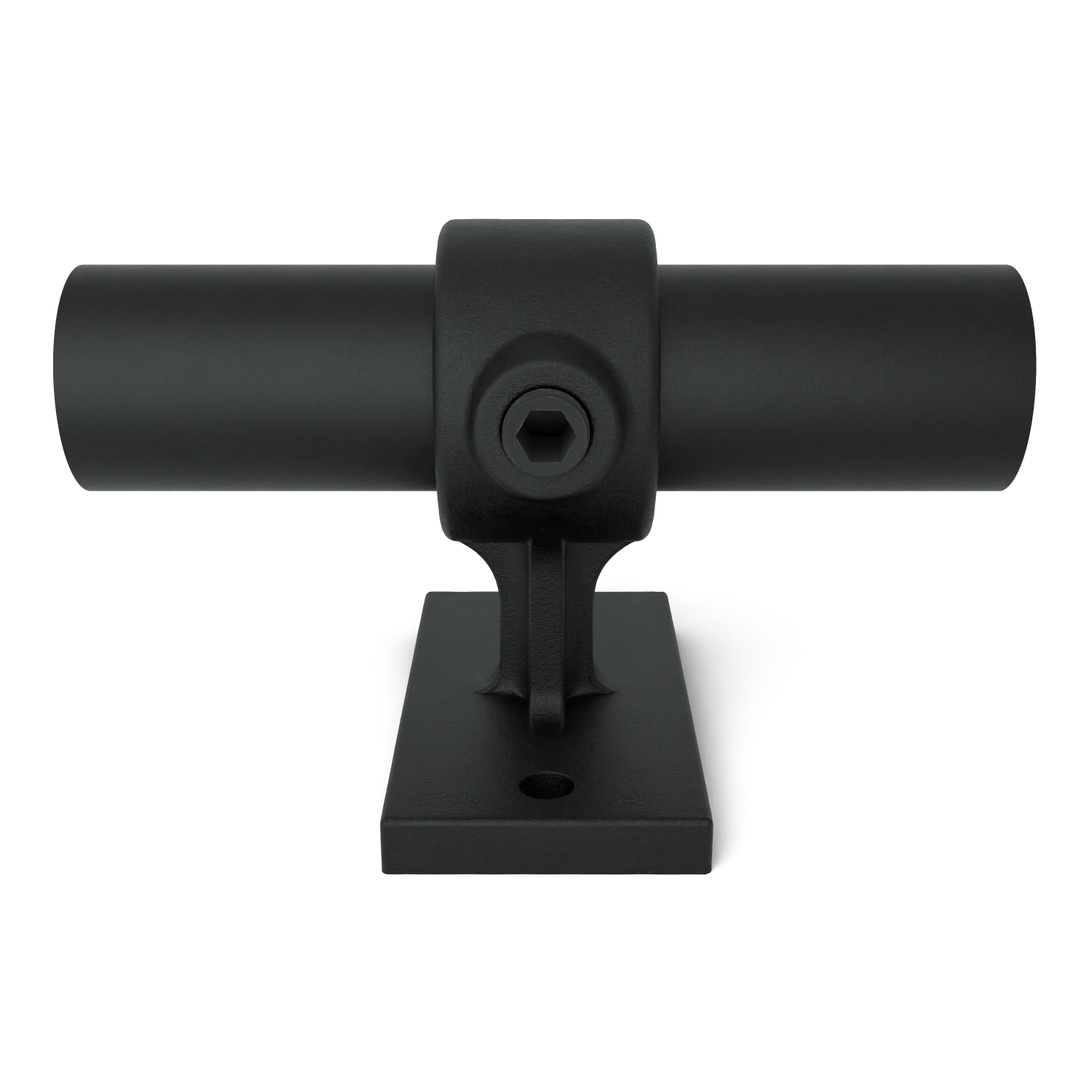 Rohrverbinder Handlaufhalterung schwarz 26,9 mm - Schrägansicht mit Rohren (Rohr-verbinder.de)