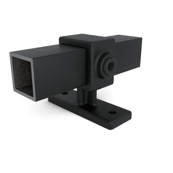 Rohrverbinder Handlaufhalterung schwarz 25 mm quadratisch - Vorderansicht mit Rohren (Rohr-verbinder.de)