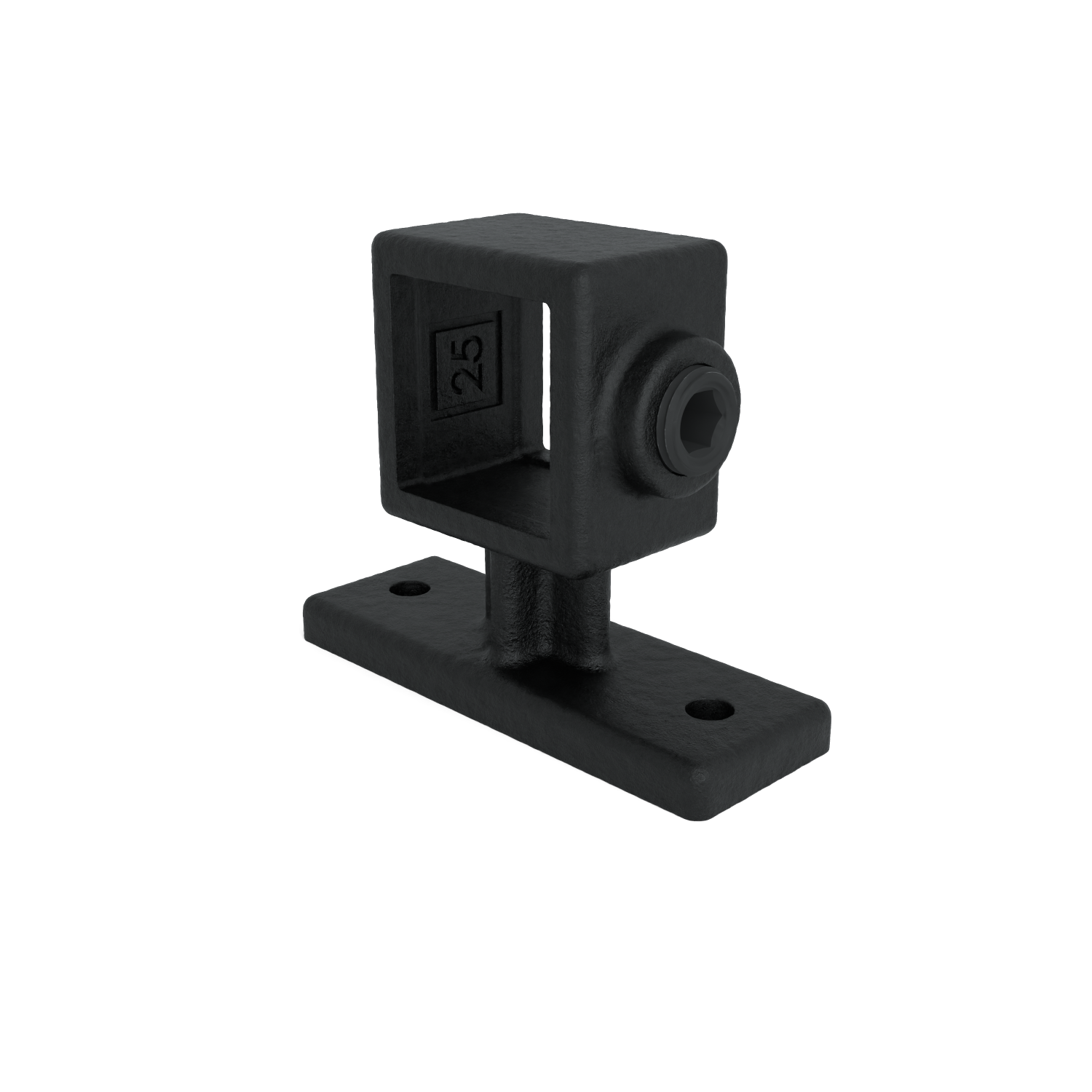 Rohrverbinder Handlaufhalterung schwarz 25 mm quadratisch - Vorderansicht Rohrverbinder (Rohr-verbinder.de)