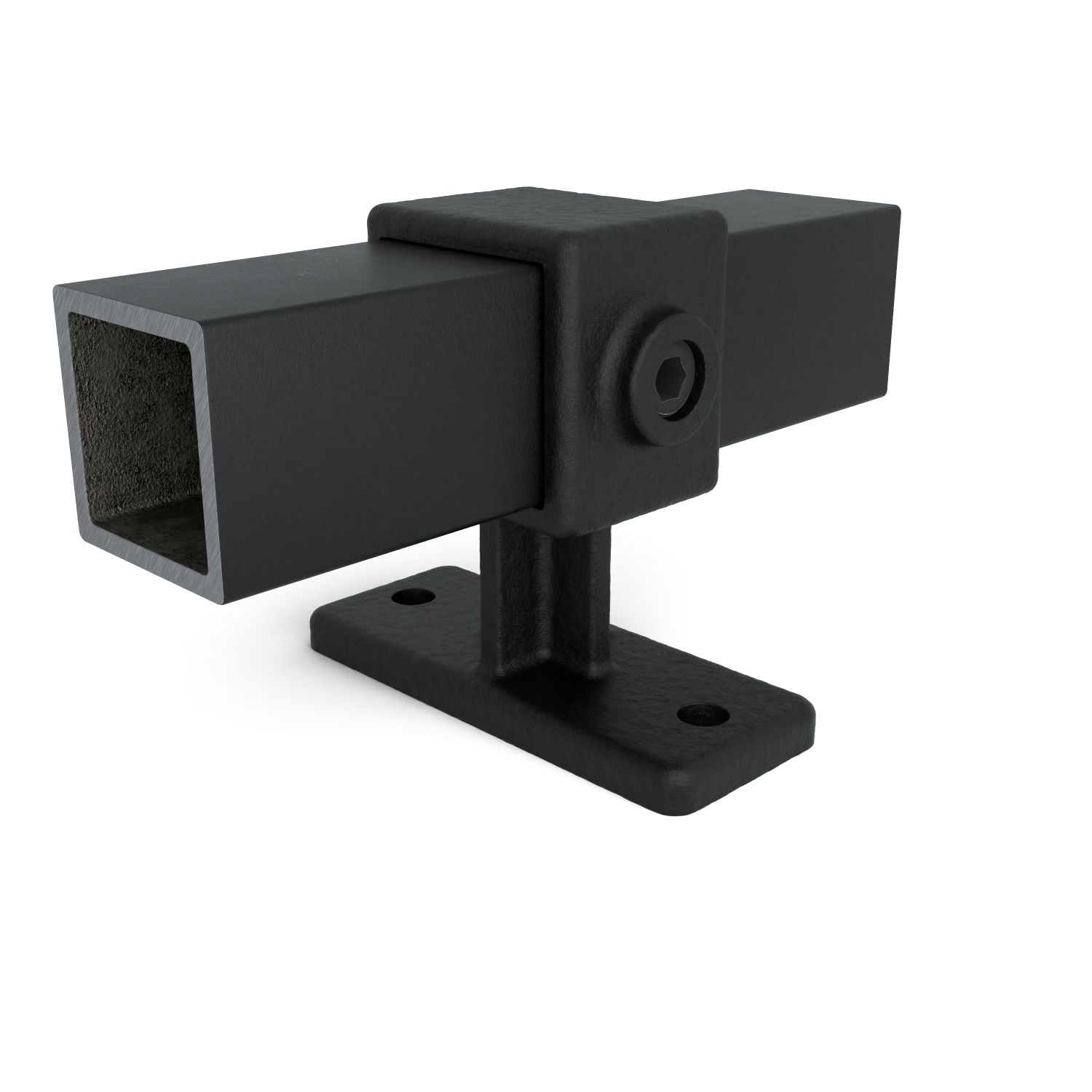 Rohrverbinder Handlaufhalterung schwarz 40 mm quadratisch - Vorderansicht mit Rohren (Rohr-verbinder.de)