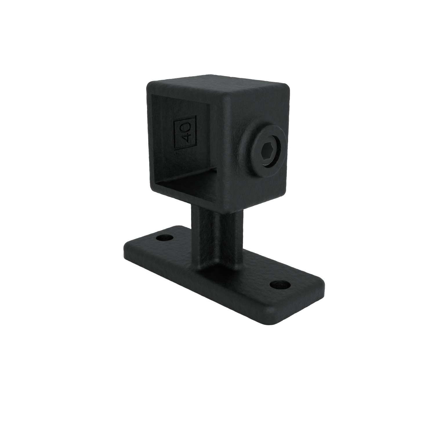 Rohrverbinder Handlaufhalterung schwarz 40 mm quadratisch - Vorderansicht Rohrverbinder (Rohr-verbinder.de)