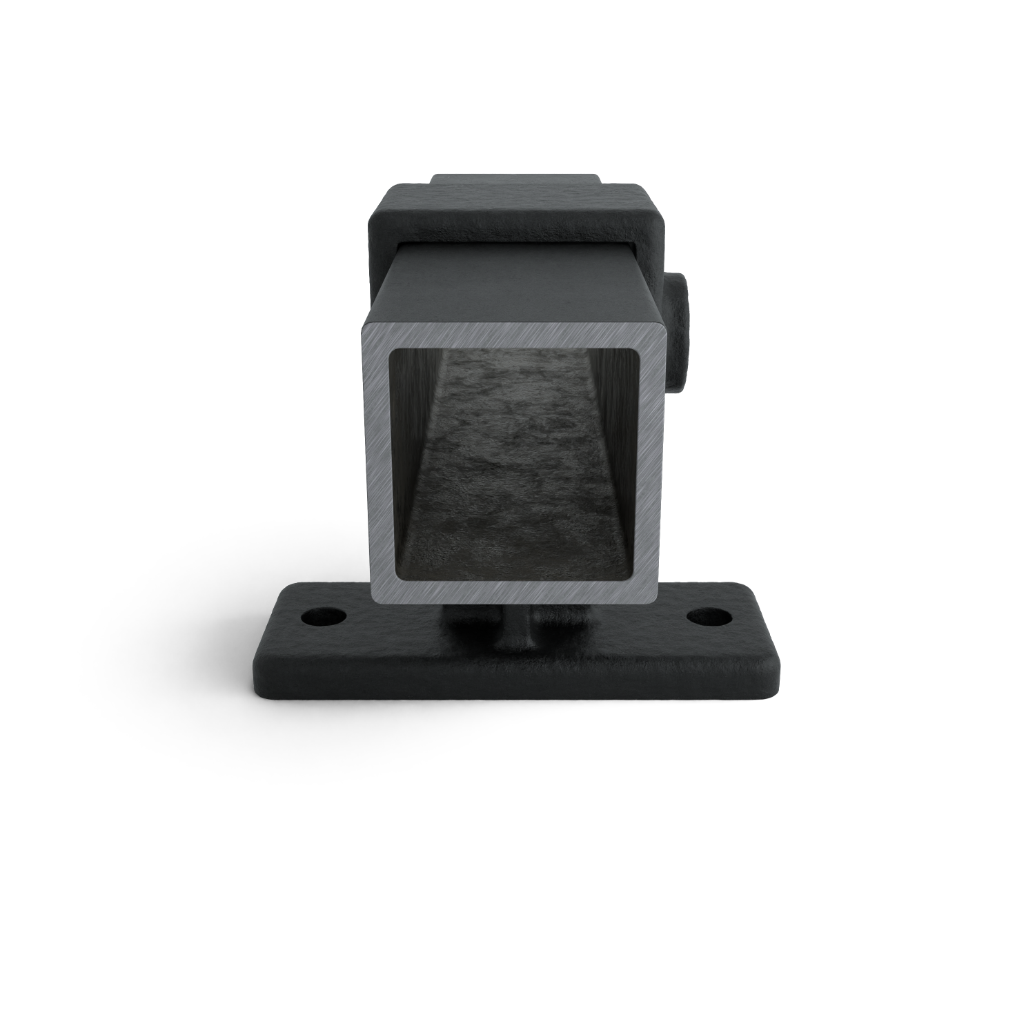 Rohrverbinder Handlaufhalterung schwarz 40 mm quadratisch - Seitenansicht mit Rohren (Rohr-verbinder.de)