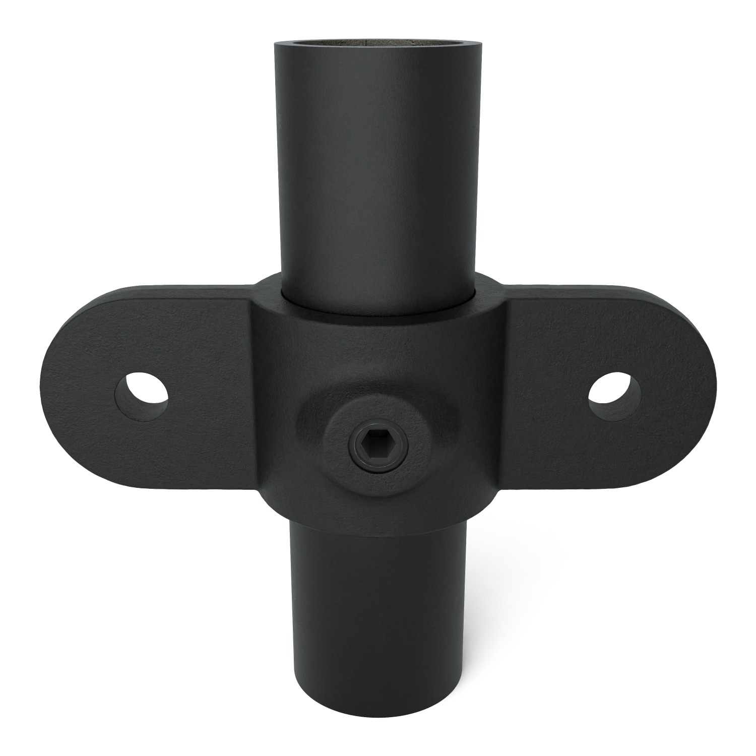 Rohrverbinder Gelenkauge doppelt 180º schwarz 33,7 mm - Vorderansicht mit Rohren (Rohr-verbinder.de)