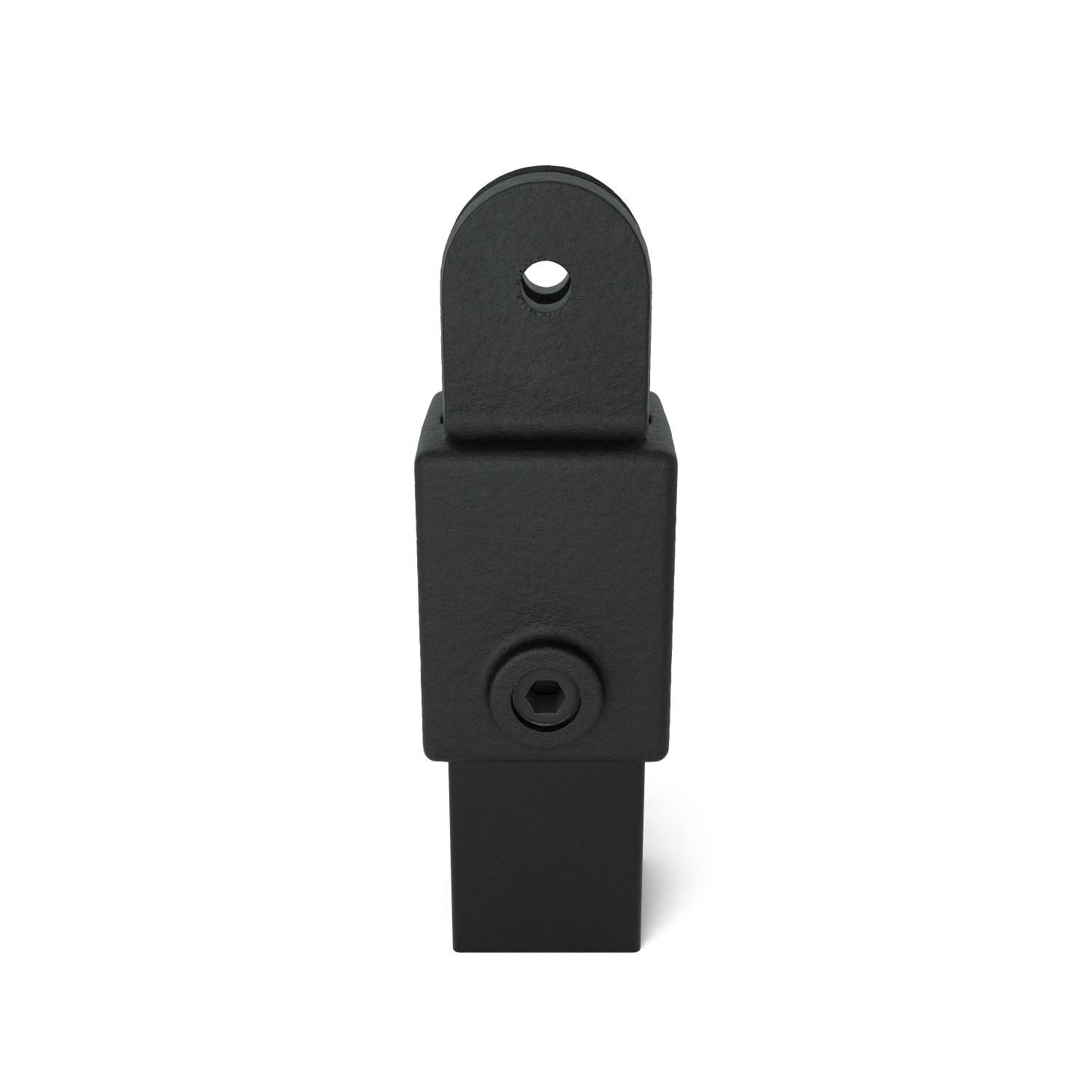 Rohrverbinder Gelenhalter schwarz 40 mm quadratisch - Vorderansicht mit Rohren (Rohr-verbinder.de)