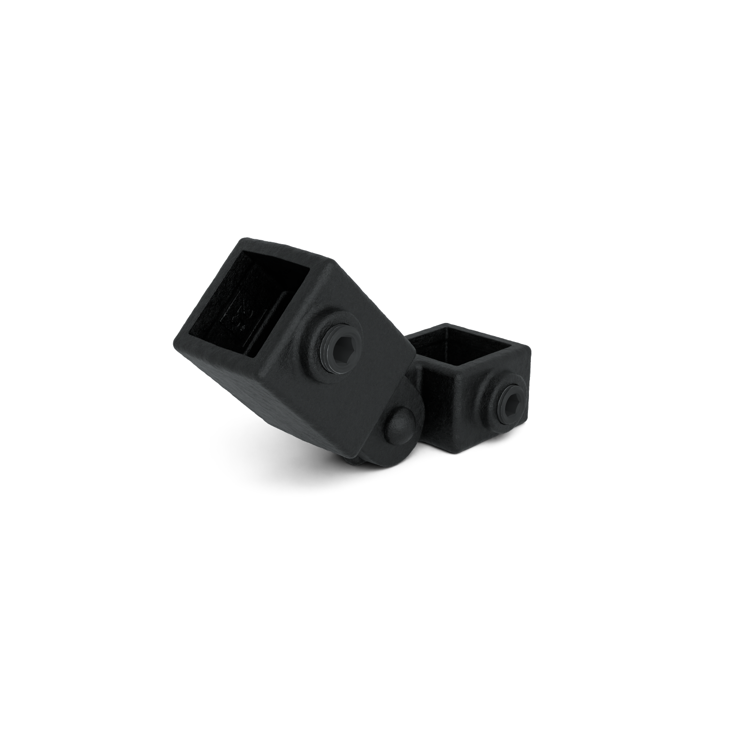 Rohrverbinder Gelenkstück einfach schwarz 25 mm quadratisch - Schrägansicht Rohrverbinder (Rohr-verbinder.de)