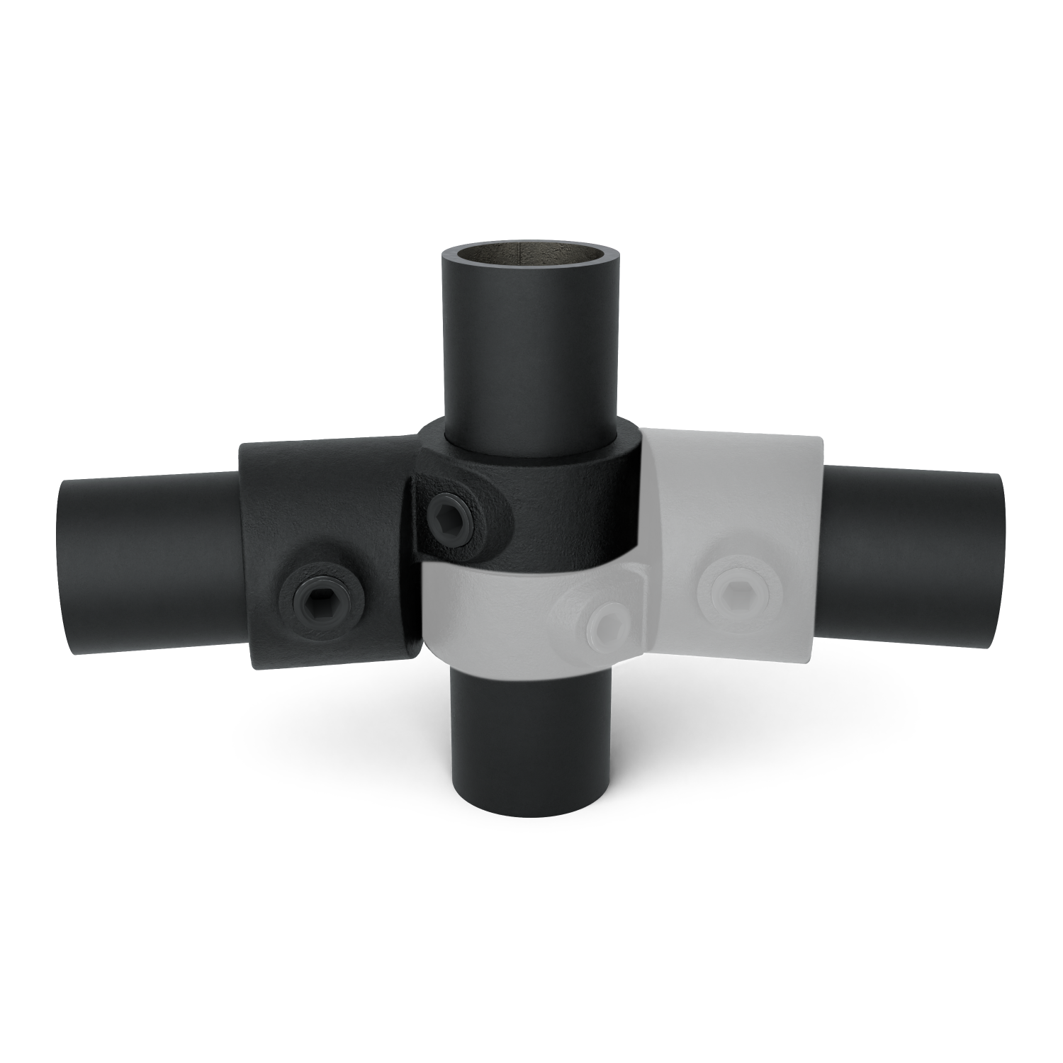 Rohrverbinder Winkelgelenk verstellbar schwarz 26,9 mm - 1 Stück - Vorderansicht mit Rohren (Rohr-verbinder.de)