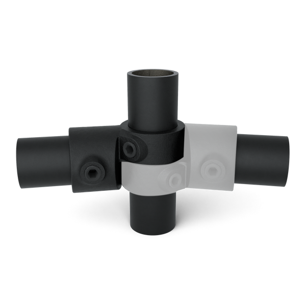 Rohrverbinder Winkelgelenk verstellbar schwarz 48,3 mm - 1 Stück - Vorderansicht mit Rohren (Rohr-verbinder.de)