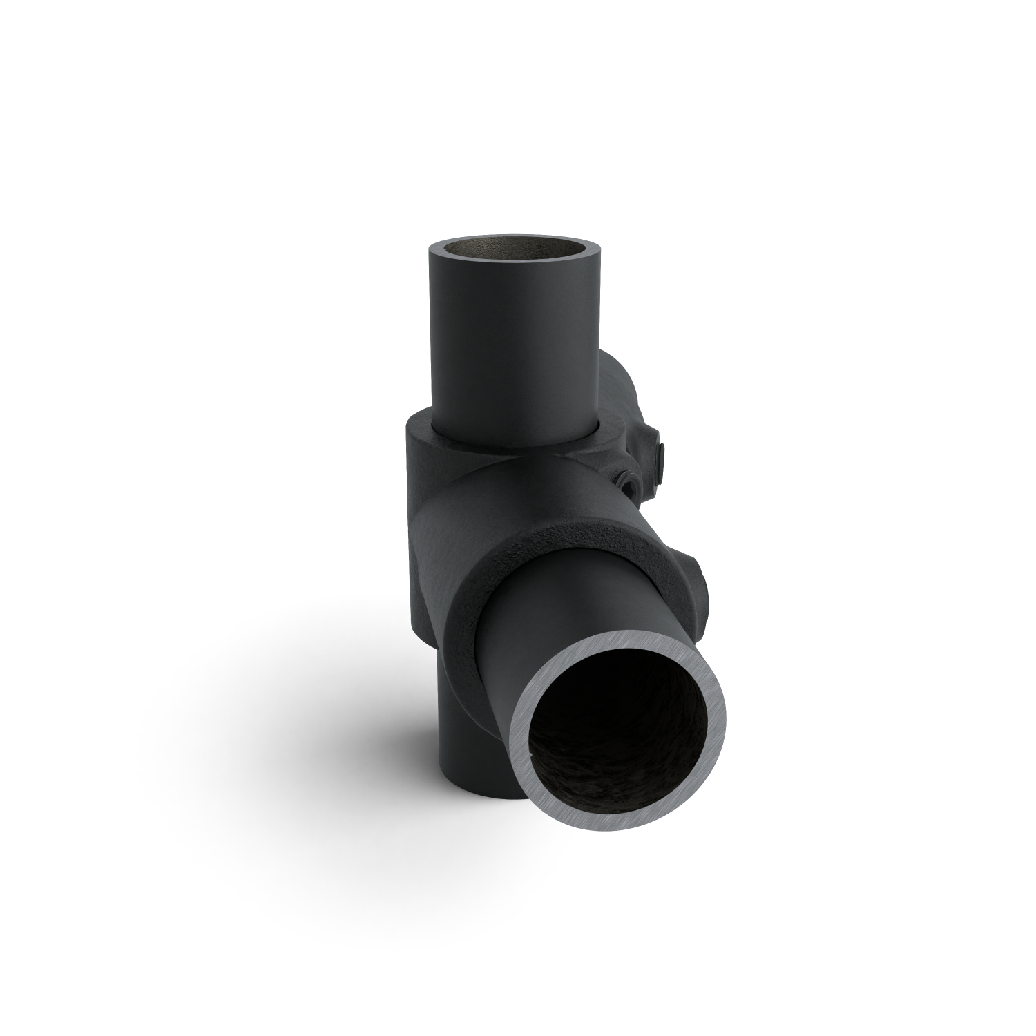 Rohrverbinder Winkelgelenk verstellbar schwarz 33,7 mm - 1 Stück - Seitenansicht mit Rohren (Rohr-verbinder.de)