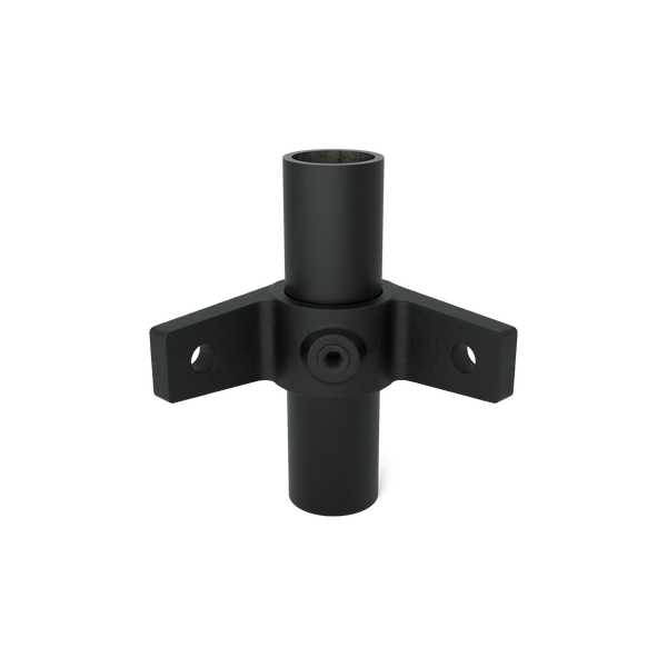 Rohrverbinder Ösenteil mit Doppellasche 90º schwarz 42,4 mm - Vorderansicht mit Rohren (Rohr-verbinder.de)