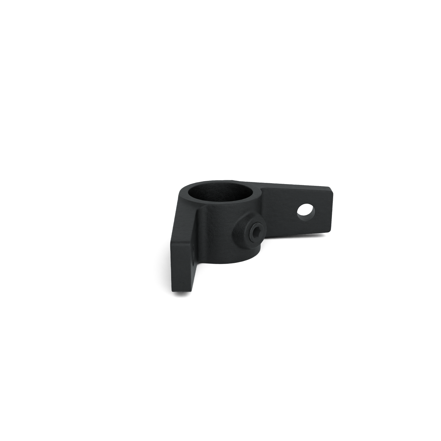 Rohrverbinder Ösenteil mit Doppellasche 90º schwarz 26,9 mm - Schrägansicht Rohrverbinder (Rohr-verbinder.de)