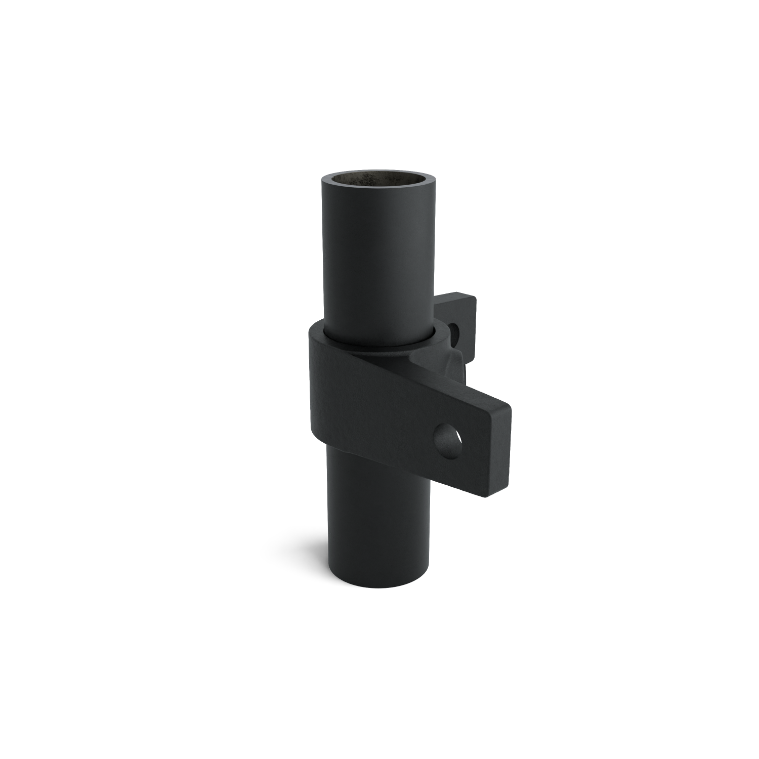 Rohrverbinder Ösenteil mit Doppellasche 90º schwarz 33,7 mm - Seitenansicht mit Rohren (Rohr-verbinder.de)