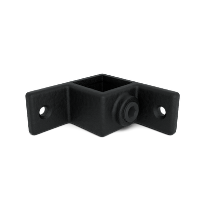Rohrverbinder Ösenteil mit Doppellasche 90° schwarz 25 mm quadratisch - Vorderansicht Rohrverbinder (Rohr-verbinder.de)