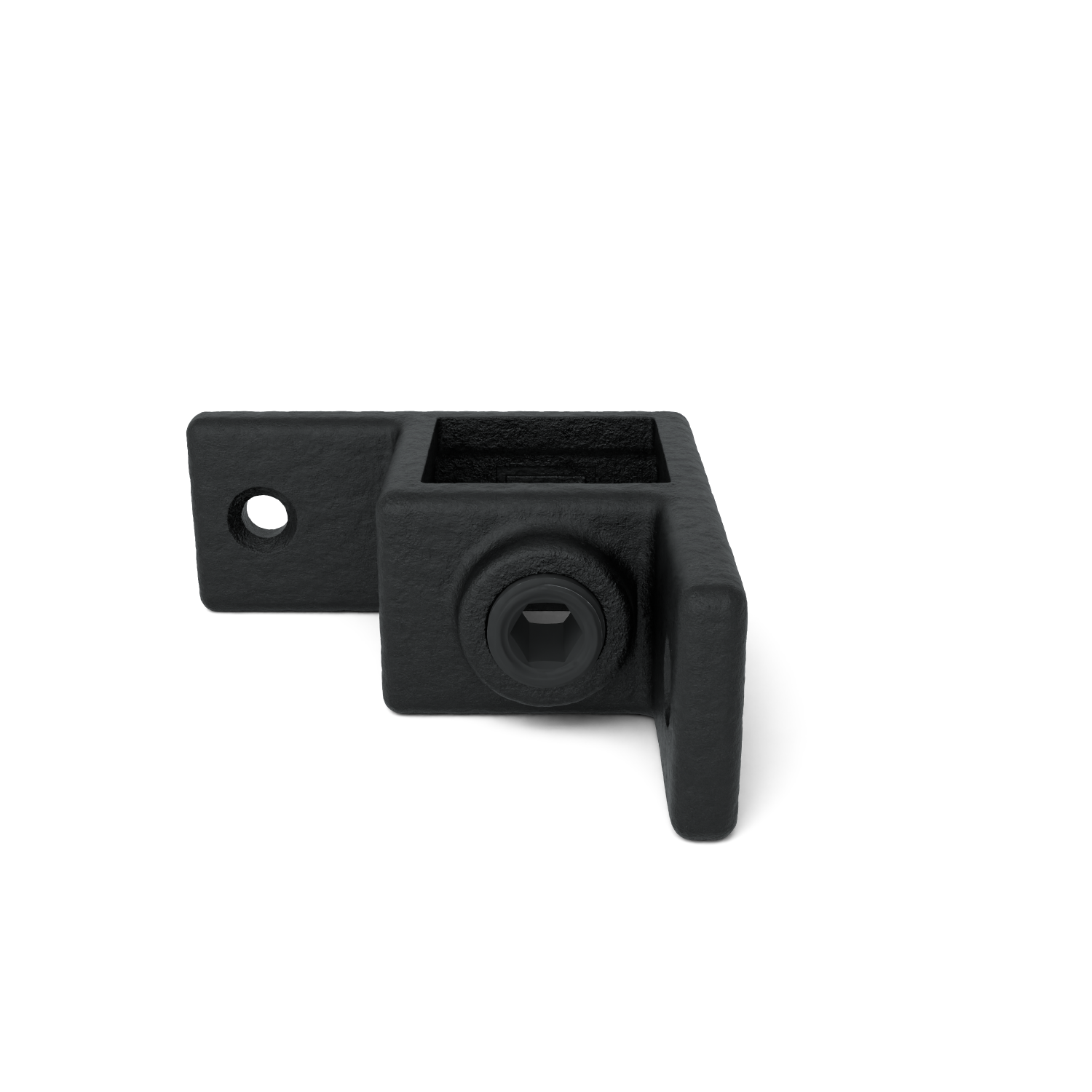 Rohrverbinder Ösenteil mit Doppellasche 90° schwarz 25 mm quadratisch - Schrägansicht Rohrverbinder (Rohr-verbinder.de)