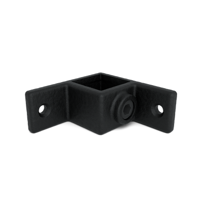 Rohrverbinder Ösenteil mit Doppellasche 90º schwarz 40 mm quadratisch - Vorderansicht Rohrverbinder (Rohr-verbinder.de)