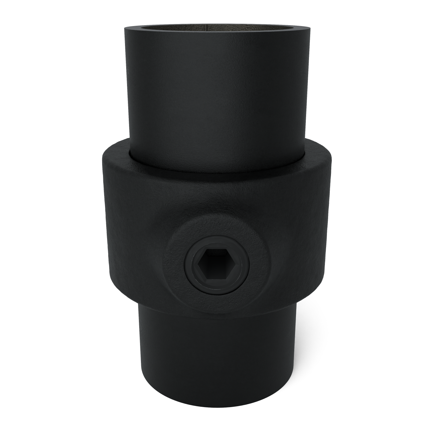 Rohrverbinder Stellring schwarz 42,4 mm - Vorderansicht mit Rohren (Rohr-verbinder.de)
