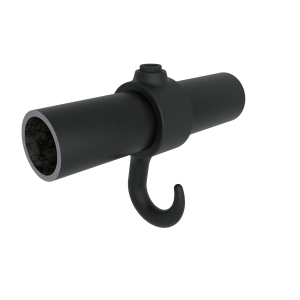 Rohrverbinder Kleiderhaken schwarz 42,4 mm - Vorderansicht mit Rohren (Rohr-verbinder.de)