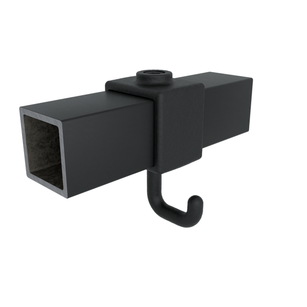 Rohrverbinder Kleiderhaken schwarz 40 mm quadratisch - Vorderansicht mit Rohren (Rohr-verbinder.de)
