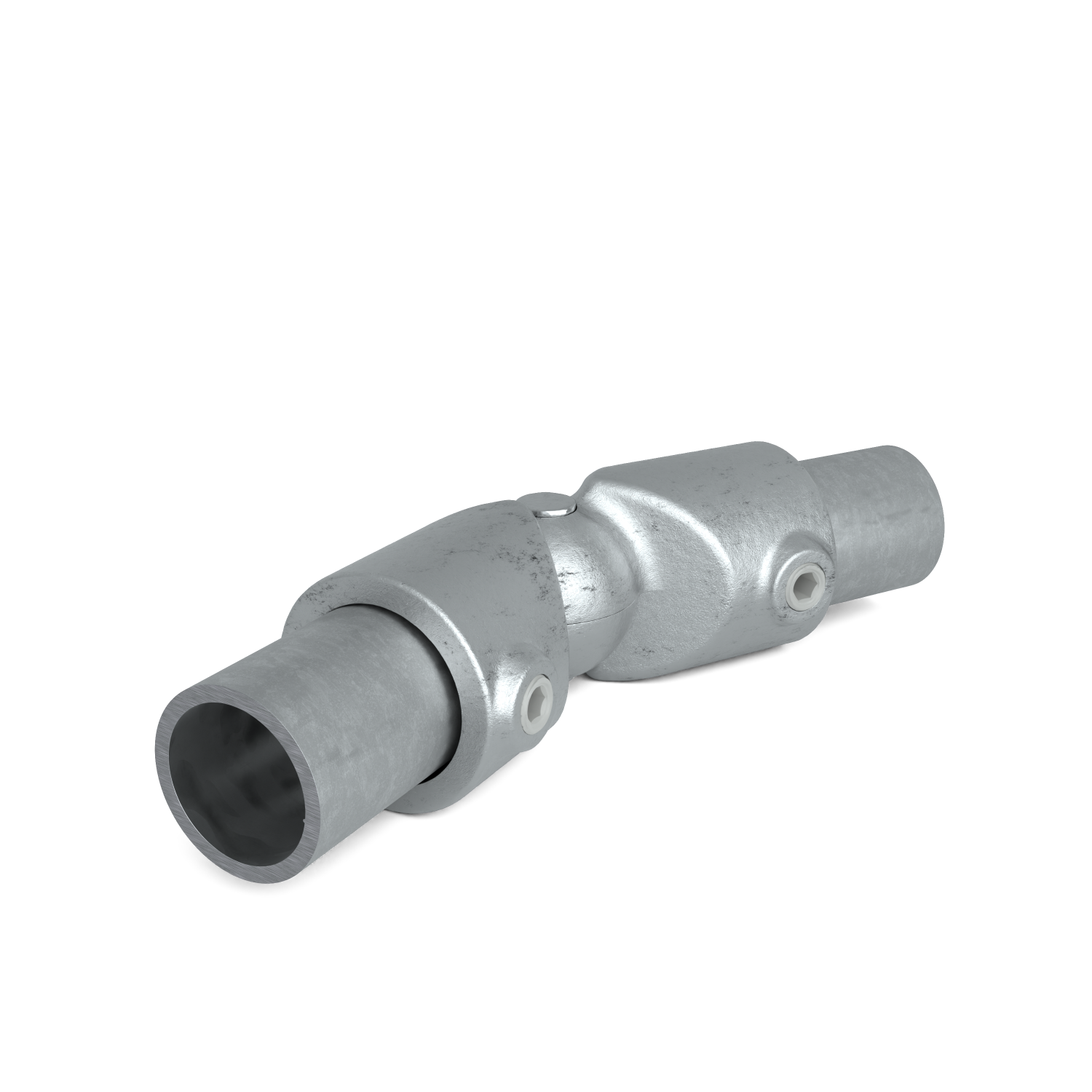 Rohrverbinder Eckstück verstellbar 42,4 mm - Schrägansicht mit Rohren (Rohr-verbinder.de)