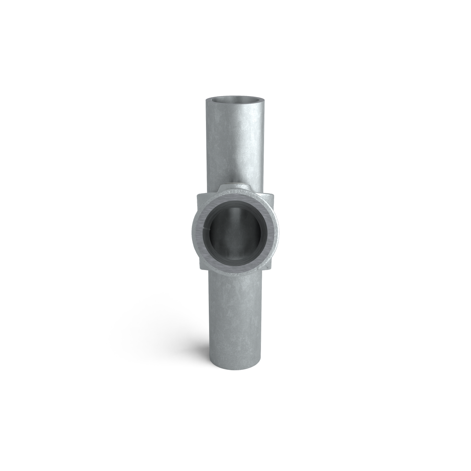 Rohrverbinder Kreuzstück 45º-90º 42,4 mm - Seitenansicht mit Rohren (Rohr-verbinder.de)
