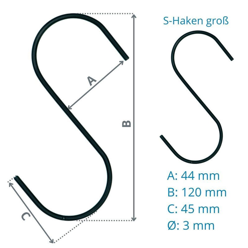 S-Haken in Schwarz (Set 5 Stück) | Beste Qualität von Rohr-verbinder.de