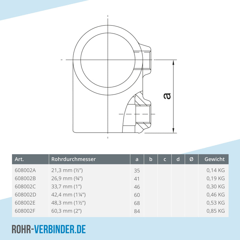 T-Stück kurz 33,7 mm | technische Zeichnung | Rohrverbinder | Schnelle Lieferung | Rohr-verbinder.de