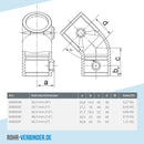 T-Stück kurz 45° 33,7 mm | technische Zeichnung | Rohrverbinder | Schnelle Lieferung | Rohr-verbinder.de