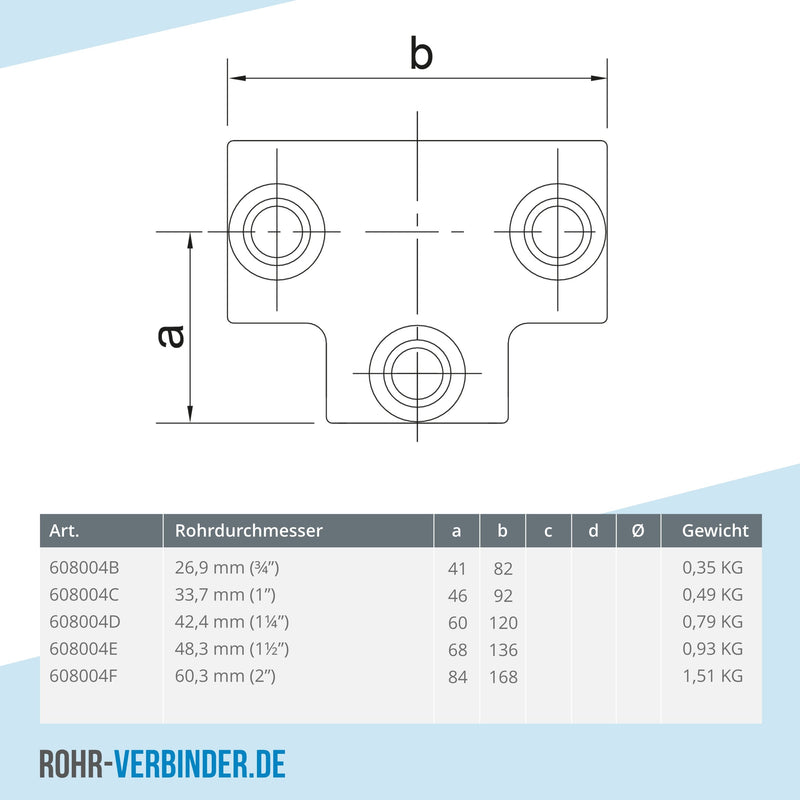 T-Stück lang 42,4 mm | technische Zeichnung | Rohrverbinder | Schnelle Lieferung | Rohr-verbinder.de