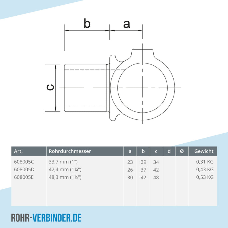 T-Stück innenseitig drehbar 48,3 mm | technische Zeichnung | Rohrverbinder | Schnelle Lieferung | Rohr-verbinder.de
