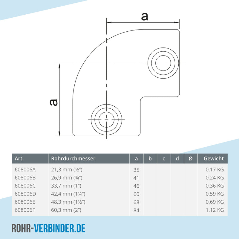 Bogen 90º 60,3 mm | technische Zeichnung | Rohrverbinder | Schnelle Lieferung | Rohr-verbinder.de