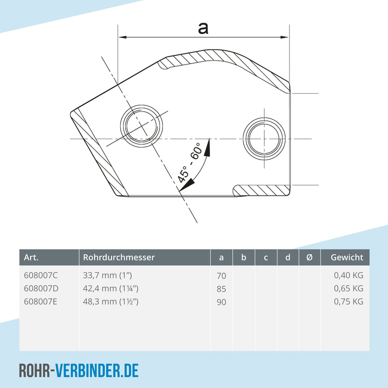 T-Stück kurz verstellbar 33,7 mm | technische Zeichnung | Rohrverbinder | Schnelle Lieferung | Rohr-verbinder.de