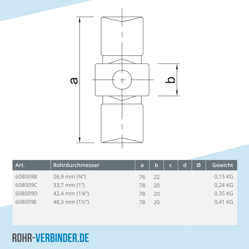 Verbindungsstück innen 33,7 mm | technische Zeichnung | Rohrverbinder | Schnelle Lieferung | Rohr-verbinder.de