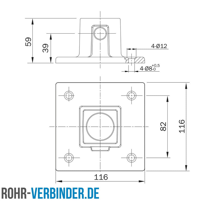 Fußplatte schwarz 40 mm quadratisch